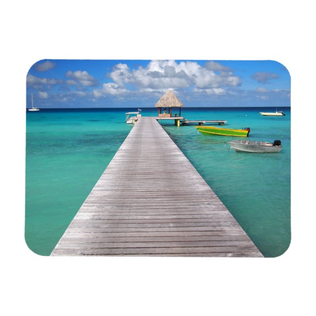 Boats at a jetty in the Pacific rectangle magnet (Horizontal)