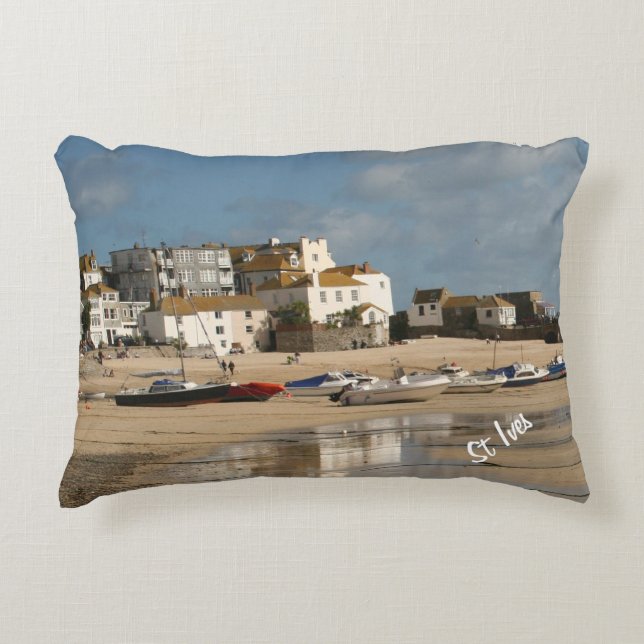 Boats at Low Tide, St Ives Harbour Decorative Cushion (Front)