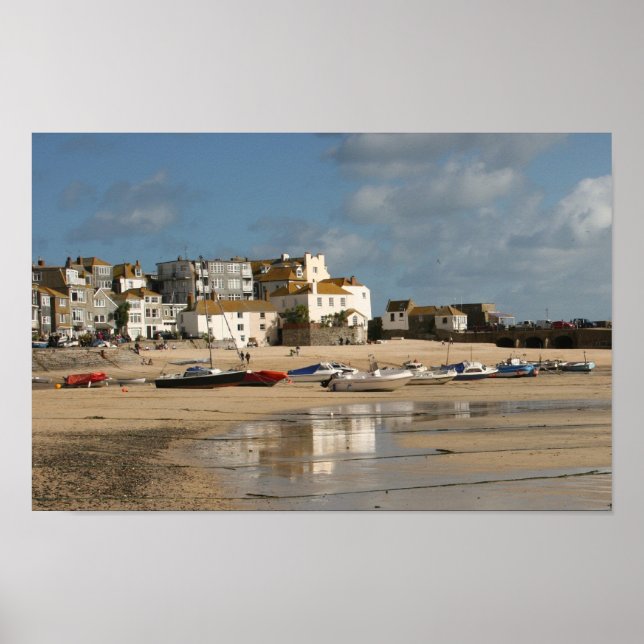 Boats at Low Tide, St Ives Harbour Poster (Front)