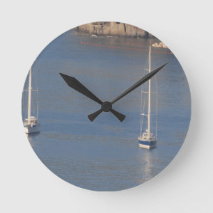 Boats at rest in Sorrento Italy Round Clock