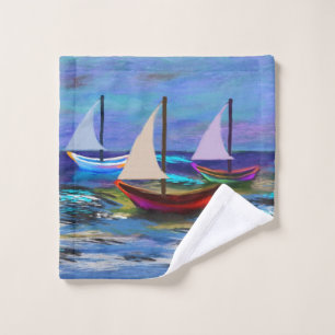 Boats at sea fleece blanket wash cloth