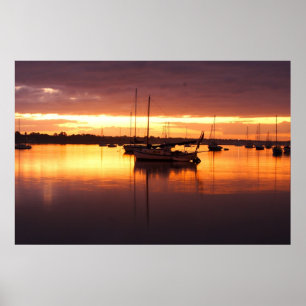 Boats at Sunrise Poster