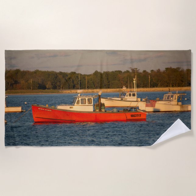 Boats at Sunset Beach Towel (Front)