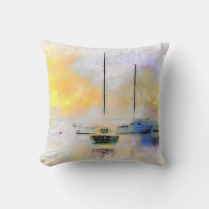 boats at sunset cushion