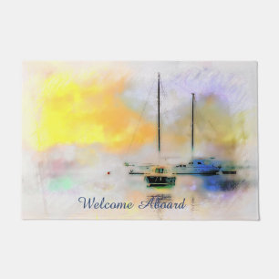 boats at sunset doormat