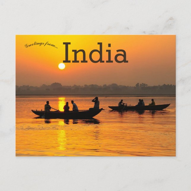 Boats at Sunset on the Ganges River India Postcard (Front)