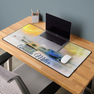 boats at sunset personalised desk mat