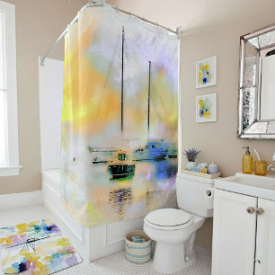 boats at sunset shower curtain