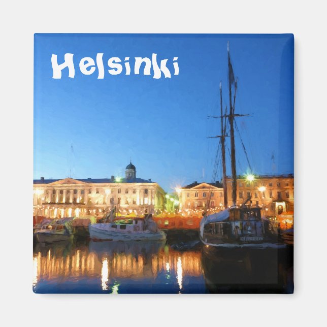 Boats at the Helsinki Market Square on evening Magnet (Front)