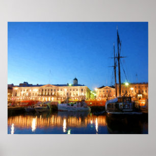 Boats at the Helsinki Market Square on evening Poster