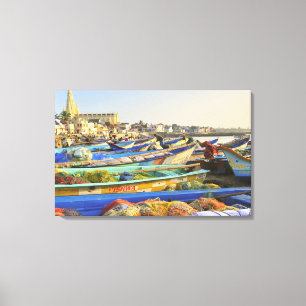 Boats being readied for fishing, The Church of Canvas Print
