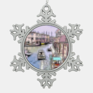 Boats digital effect of style "impression" snowflake pewter christmas ornament