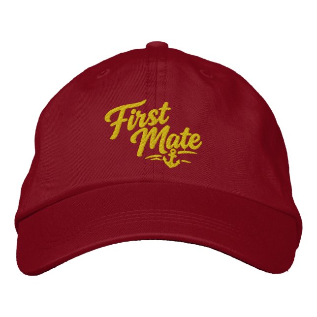 Boats First Mate Sailor Simple Bold Typography Embroidered Hat (Front)