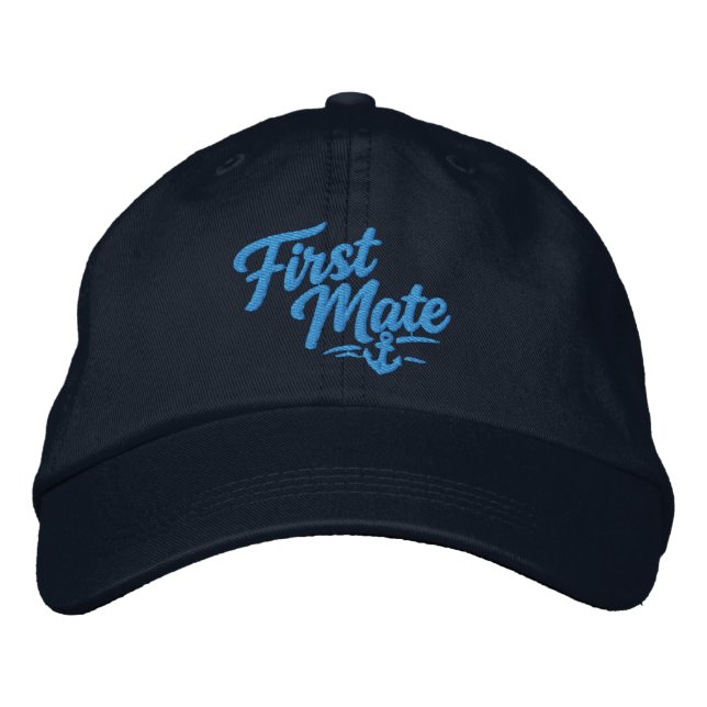 Boats First Mate Sailor Simple Bold Typography Embroidered Hat (Front)