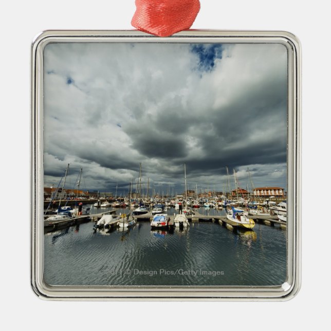 Boats In A Harbour Metal Tree Decoration (Front)