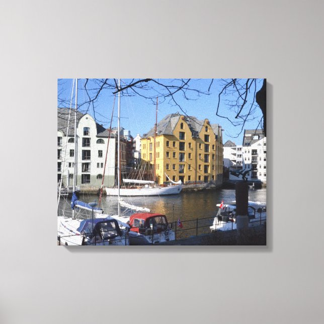 Boats In Alesund Norway Canvas Print (Front)