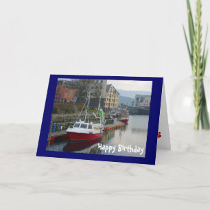 Boats in Bergen, Happy Birthday Card