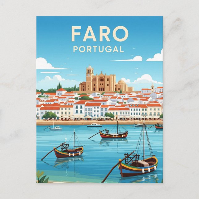 Boats in Faro Portugal Algarve Travel Postcard (Front)