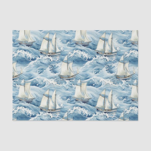 Boats in High Waves Decoupage Tissue Paper (Front)