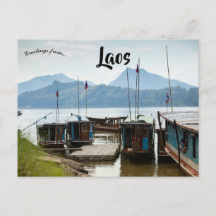 Boats in Laos Postcard