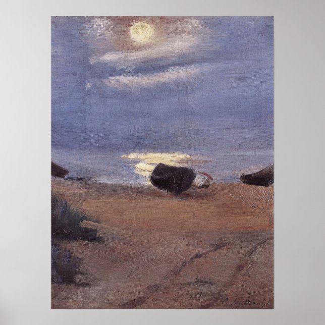 Boats in the Moonlight on South Beach, Anna Ancher Poster (Front)