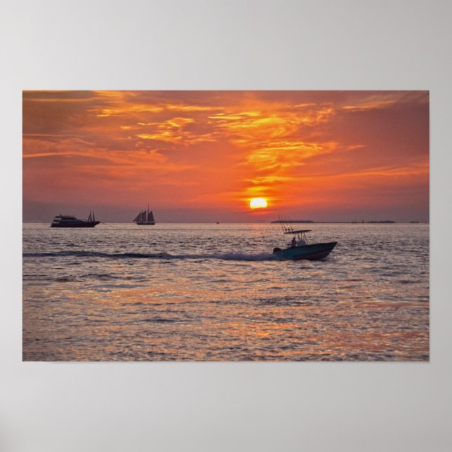 Boats, Key West Sunset, Florida Poster (Front)