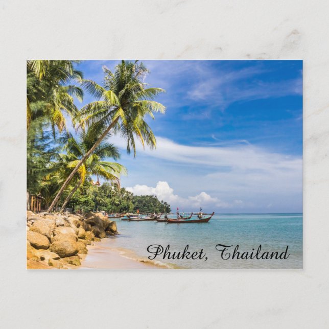 Boats moored at the southern end of Bang Tao beach Postcard (Front)