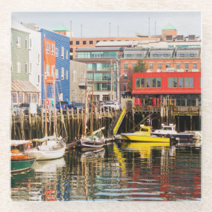 Boats Moored Portland, Maine Glass Coaster