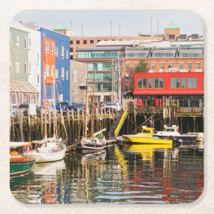 Boats Moored   Portland, Maine Square Paper Coaster