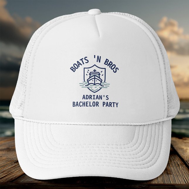 Boats N Bros Bachelor Party Favor Nautical Groom Trucker Hat (Creator Uploaded)