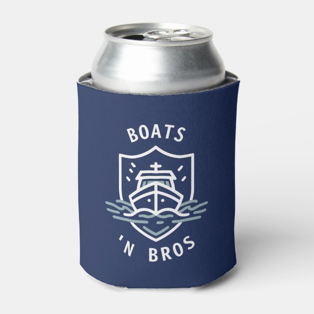 Boats N Bros Bachelor Party Favor Navy  Can Cooler (Can Front)
