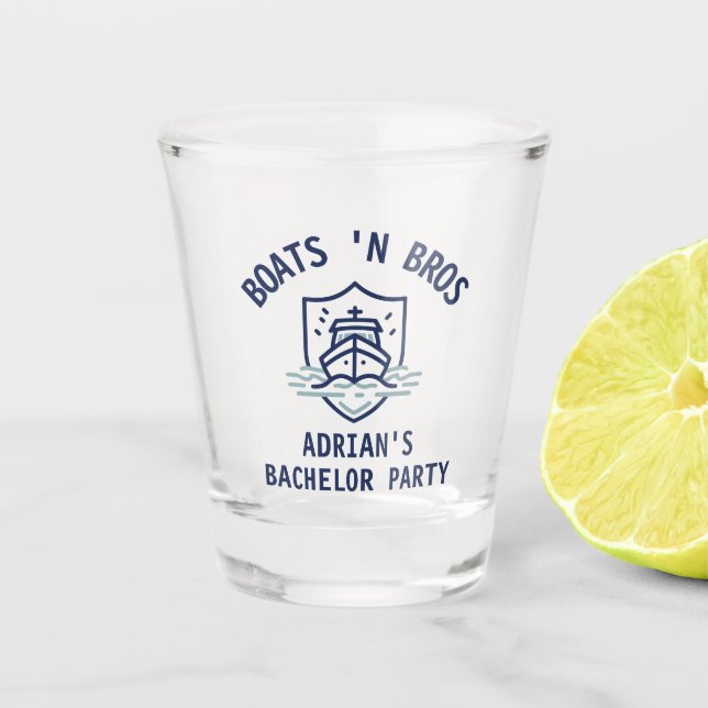 Boats N Bros Bachelor Party Favor Navy  Shot Glass (Front)