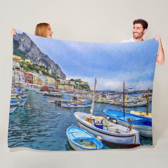 Boats of Capri Italy Travel Photography Popular Fleece Blanket (In Situ)