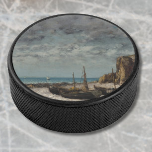 Boats on a Beach, Étretat – Gustave Courbet Hockey Puck