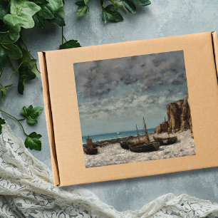 Boats on a Beach, Étretat – Gustave Courbet Square Sticker
