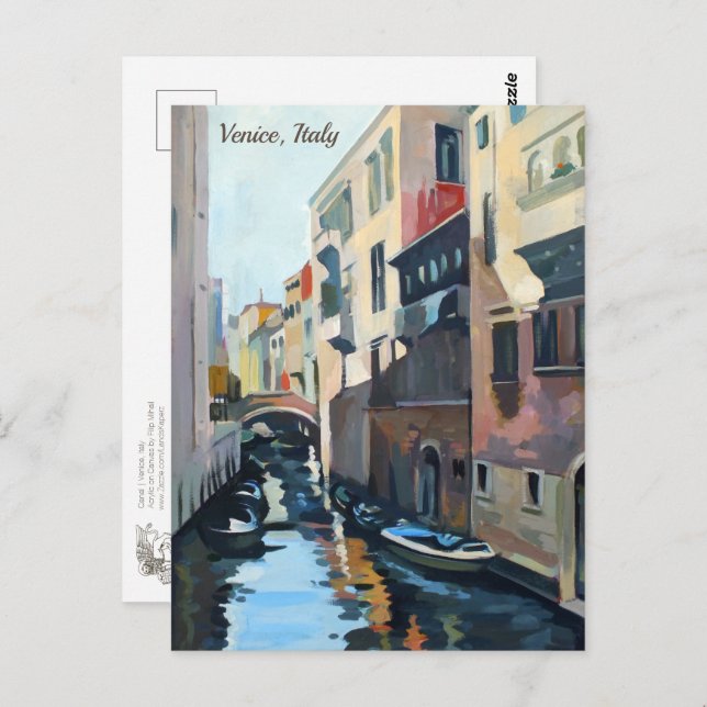 Boats on a Venetian Canal | Venice, Italy Postcard (Front/Back)