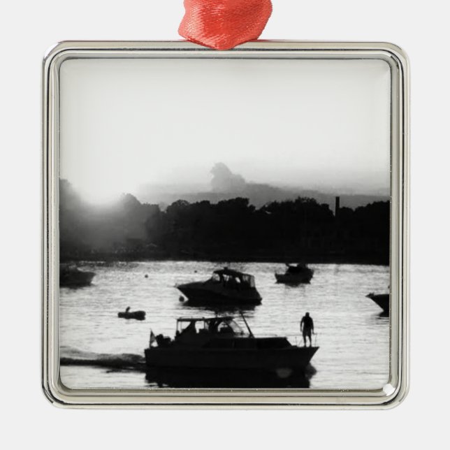 Boats on Lake Erie Silhouette Christmas Ornament (Front)