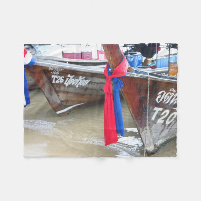 Boats On The Beach | Phi Phi Islands, Thailand Fleece Blanket (Front (Horizontal))
