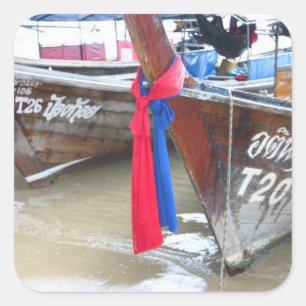 Boats On The Beach   Phi Phi Islands, Thailand Square Sticker
