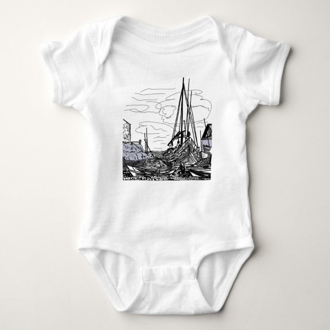 boats on the sea baby bodysuit (Front)
