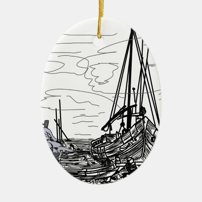 boats on the sea ceramic tree decoration (Front)
