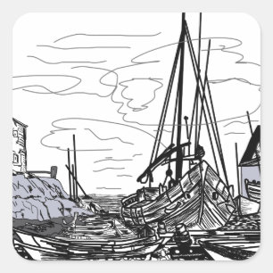 boats on the sea square sticker