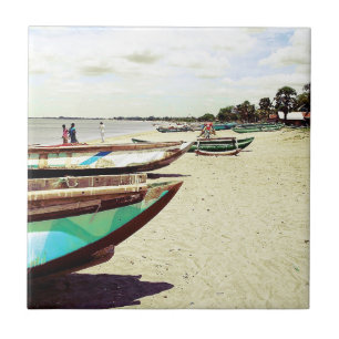 Boats on Tropical Beach Tile