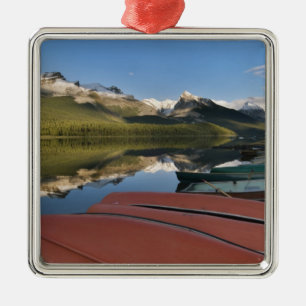 Boats parked on the lakeshore of Maligne Lake, Metal Tree Decoration