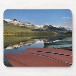 Boats parked on the lakeshore of Maligne Lake, Mouse Pad