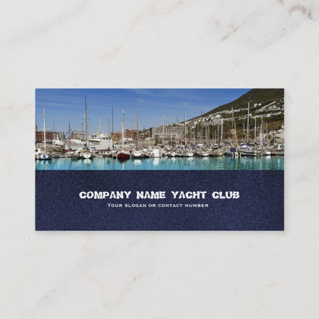 Boats sailing yacht club in harbour business business card (Front)