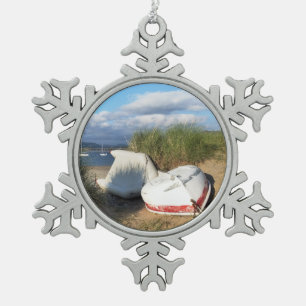 BOATS SNOWFLAKE PEWTER CHRISTMAS ORNAMENT