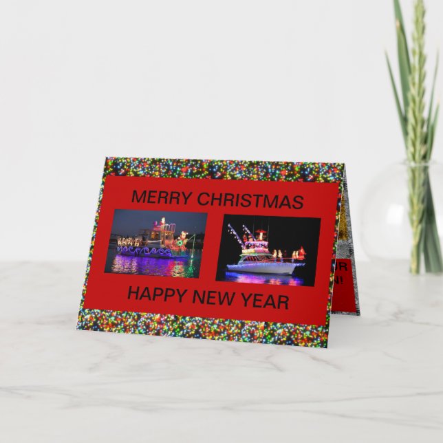 Boats with Christmas Lights Cards (Front)