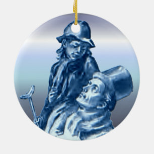 Bob Cratchit and Tiny Tim Christmas Carol Ceramic Tree Decoration