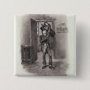 Bob Cratchit and Tiny Tim, from 'Charles Dickens: 15 Cm Square Badge
